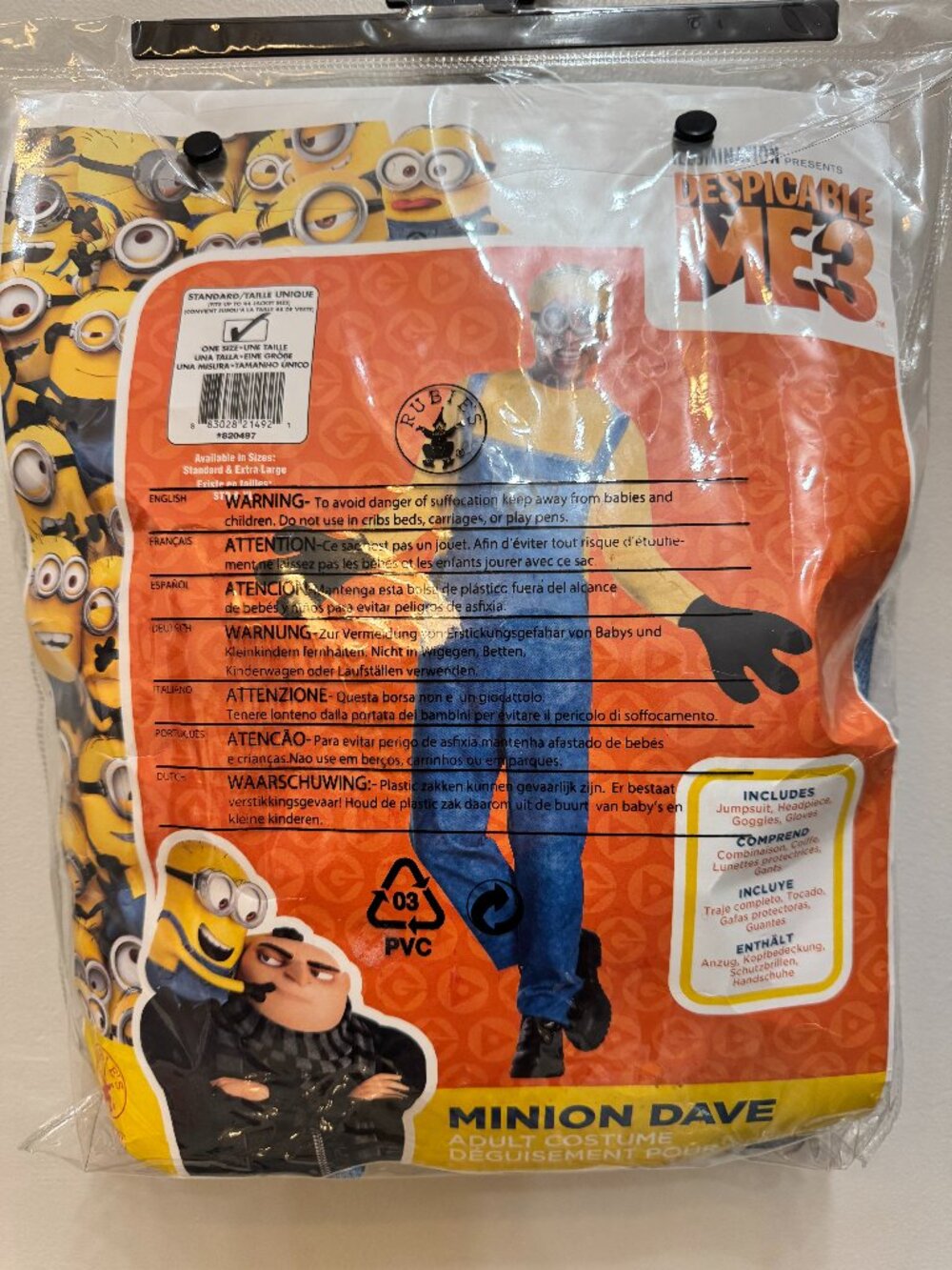 Minion Dave Despicable Me Adult Men's Costume Halloween One Size Medium/Large